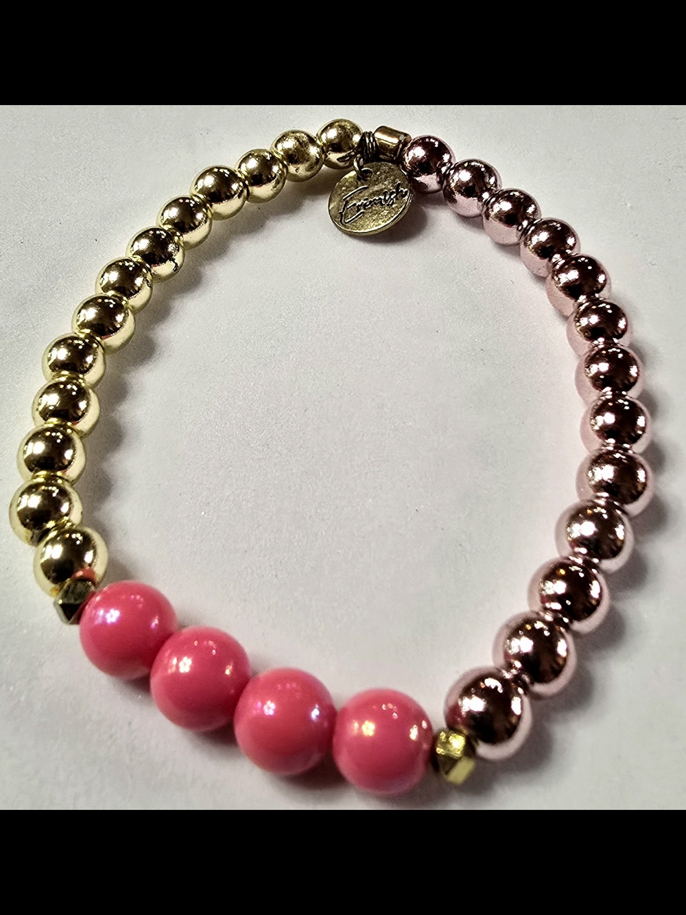 Erimish Pink, Gold and Rose Gold Beaded Stretch Bracelet